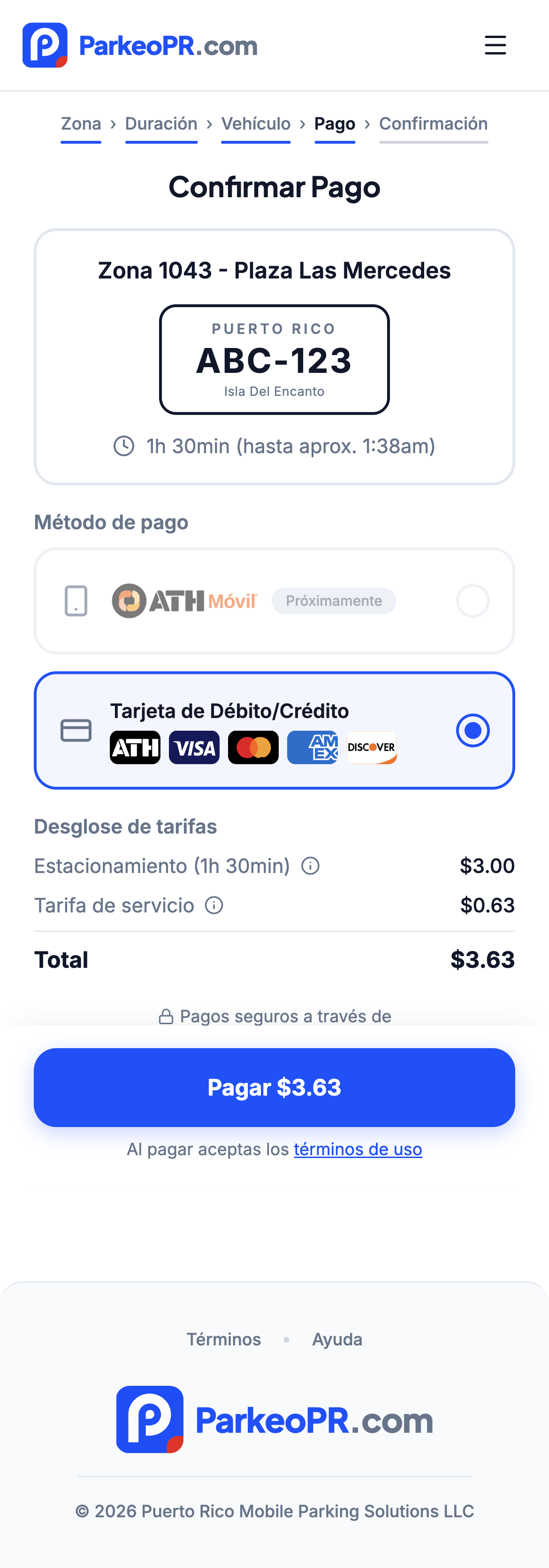 ParkeoPR payment screen